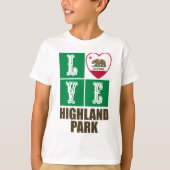 カリフォルニア州旗ハートハイランドパーク Tシャツ (正面)