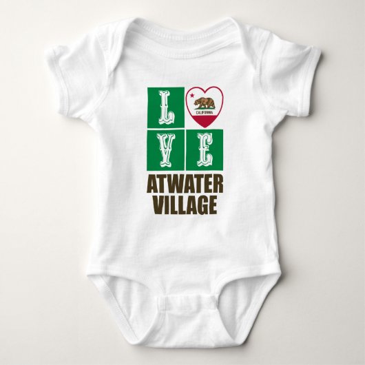 カリフォルニア州旗ハートラブアトウォータービレッジ ベビーボディスーツ (正面)