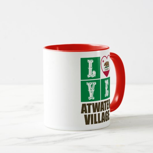 カリフォルニア州旗ハートラブアトウォータービレッジ マグカップ (正面右)