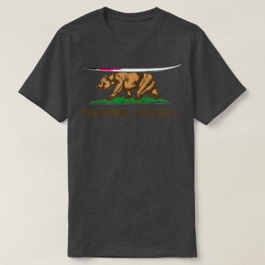 カリフォルニア州旗ベアーサーフボード Tシャツ (デザイン正面)