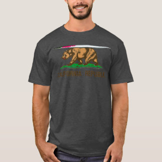 カリフォルニア州旗ベアーサーフボード Tシャツ