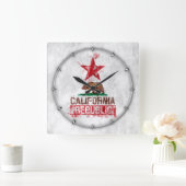 カリフォルニア州旗ベアー絵を描インスタイル・デコール スクエア壁時計 (ホーム)