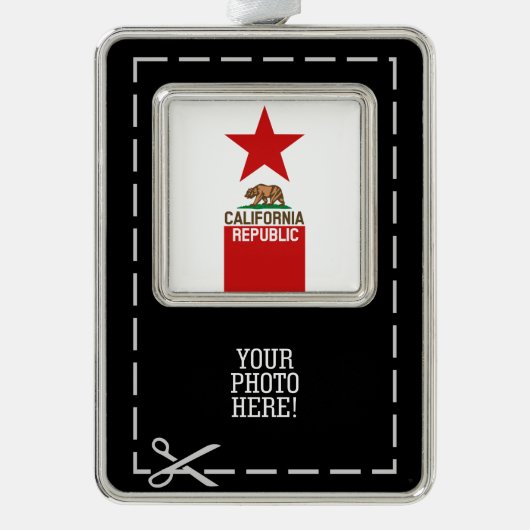 カリフォルニア州旗レッドスターデザイン シルバープレートフレームオーナメント (正面)