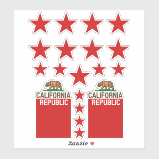 カリフォルニア州旗レッドスターデザイン シール (シート)