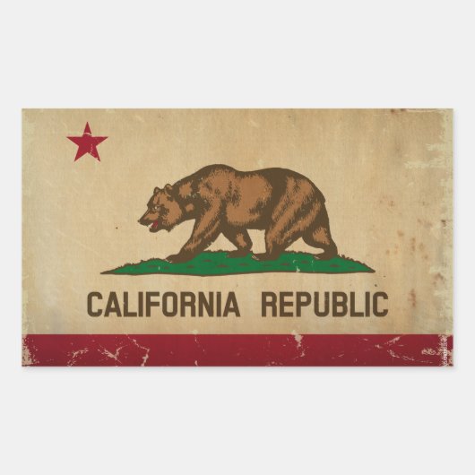 カリフォルニア州旗ヴィンテージ 長方形シール (正面)