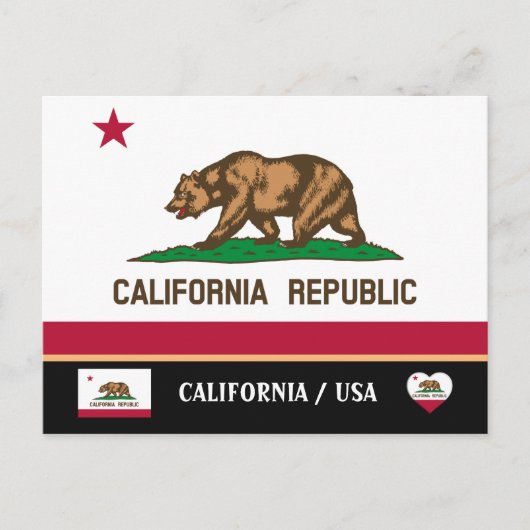 カリフォルニア州旗 & カリフォルニア州 アメリカ合衆国 ポストカード (正面)