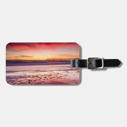 カリフォルニア州日没時の船室と桟橋 ラゲッジタグ (正面横)