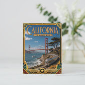 カリフォルニア州 アールデコ様式の黄金時代のビンテージ風 ポストカード (スタンド正面)