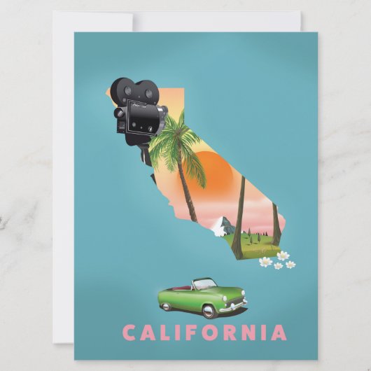 カリフォルニア州 イラストマップ ポスター 招待状 (正面)