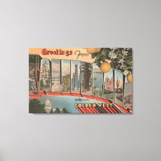 カリフォルニア州(ゴールデンウエスト)ラージレターのシーン キャンバスプリント (正面)