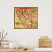 カリフォルニア州，ネバダ，ユタ州のバンクロフトの地図 ポスター (キッチン)