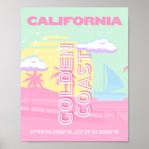 カリフォルニア州,ビーチ,トラベルアート名門私立校風の, ポスター