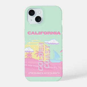 カリフォルニア州，ビーチ，トラベルアート名門私立校風の, iPhone 15ケース