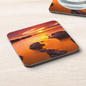 カリフォルニア州、夕焼けのオレンジの海の岬 コースター (左側)