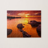 カリフォルニア州、夕焼けのオレンジの海の岬 ジグソーパズル (横)