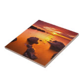 カリフォルニア州、夕焼けのオレンジの海の岬 タイル (側面)