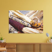 カリフォルニア州.秋ハーベストカラフルインディアンコーン キャンバスプリント (インサイチュ (リビング))