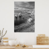 カリフォルニア州B&Wビーチ海岸線 ポスター (キッチン)