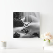 カリフォルニア州B&W滝 スクエア壁時計 (ホーム)