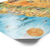 カリフォルニア彩色水彩画地図アート フォトプリント            (角)