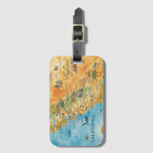 カリフォルニア彩色水彩画地図アート ラゲッジタグ (正面縦)