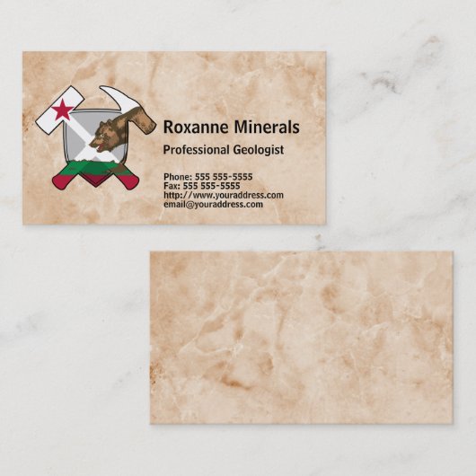 カリフォルニア旗との地質学者の石のハンマーのロゴ 名刺 (正面/裏面)