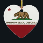 カリフォルニア旗のManhattan Beachのハート セラミックオーナメント<br><div class="desc">Manhattan Beachカリフォルニア共和国のハート</div>