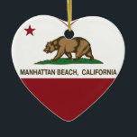 カリフォルニア旗のManhattan Beachのハート セラミックオーナメント<br><div class="desc">Manhattan Beachカリフォルニア共和国のハート</div>