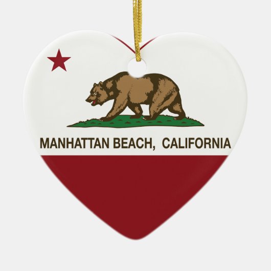 カリフォルニア旗のManhattan Beachのハート セラミックオーナメント (正面)
