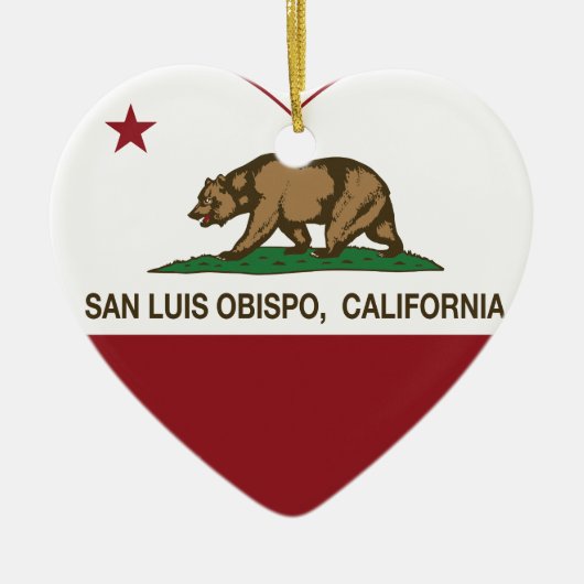 カリフォルニア旗のSan Luis Obispoのハート セラミックオーナメント (正面)