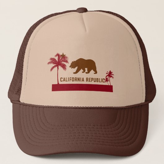カリフォルニア旗のTシャツ-ヤシの木及びビーチ キャップ (正面)