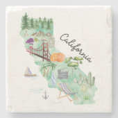 カリフォルニア水彩州マップアート ストーンコースター (正面)