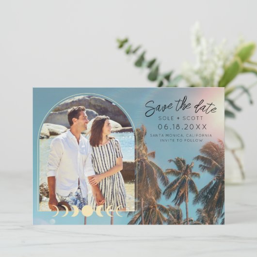カリフォルニア沿岸写真ビーチ結婚式 セーブザデート (スタンド正面)