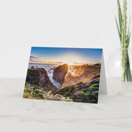 カリフォルニア海岸の日没の挨拶状 カード (正面)