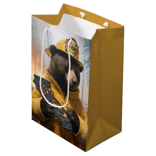 カリフォルニア消防士ベアーに感謝 ミディアムペーパーバッグ (正面アングル)