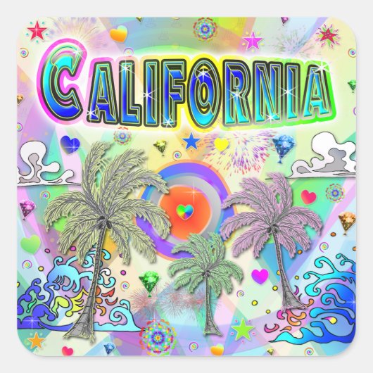 カリフォルニア深いドリームステッカー スクエアシール (正面)