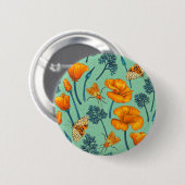 カリフォルニア産のケシと蛾が玉に乗った 缶バッジ (正面&裏面)