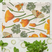 カリフォルニア産のケシと蛾が白い上に2 キッチンタオル (折り畳み)