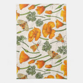 カリフォルニア産のケシと蛾が白い上に2 キッチンタオル (縦)