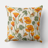 カリフォルニア産のケシと蛾が白い上に2 クッション (正面)