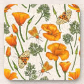 カリフォルニア産のケシと蛾が白い上に2 コースター (正面)