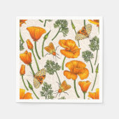 カリフォルニア産のケシと蛾が白い上に2 スタンダードカクテルナプキン (正面)