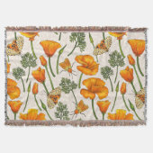 カリフォルニア産のケシと蛾が白い上に2 スローブランケット (正面)