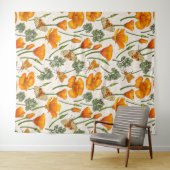 カリフォルニア産のケシと蛾が白い上に2 タペストリー (インサイチュ(横))