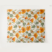 カリフォルニア産のケシと蛾が白い上に2 タペストリー (正面(横))