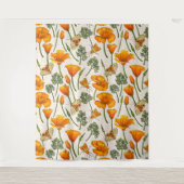 カリフォルニア産のケシと蛾が白い上に2 タペストリー (正面)