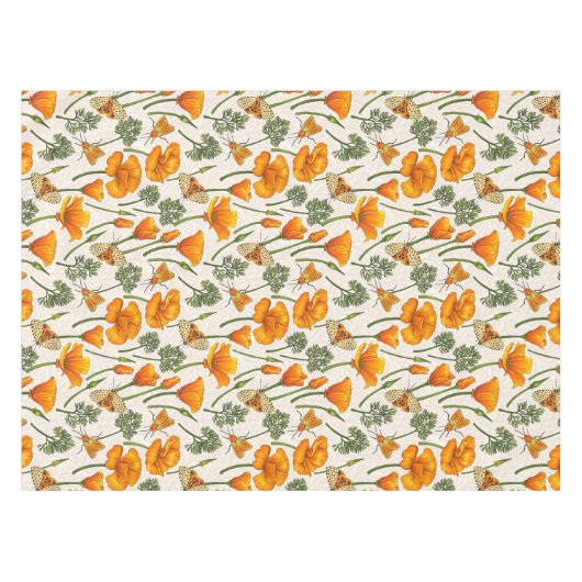 カリフォルニア産のケシと蛾が白い上に2 テーブルクロス (正面(横))