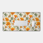 カリフォルニア産のケシと蛾が白い上に2 デスクマット (キーボード&マウス)