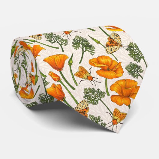 カリフォルニア産のケシと蛾が白い上に2 ネクタイ (ロール)