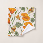 カリフォルニア産のケシと蛾が白い上に2 バスタオルセット (ウォッシュタオル)